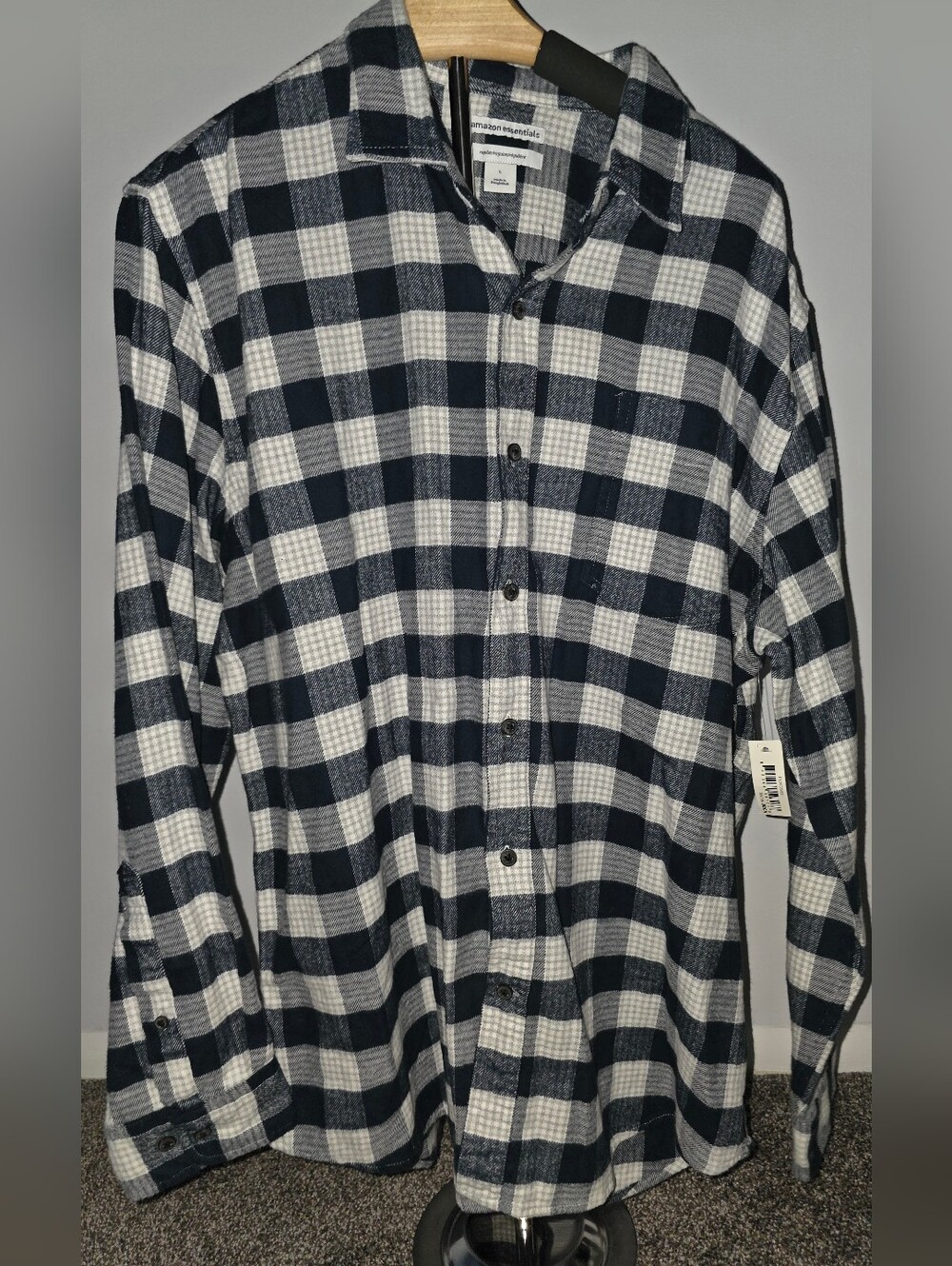 Amazon Essentials Men’s Black & White Plaid Button-Up Shirt